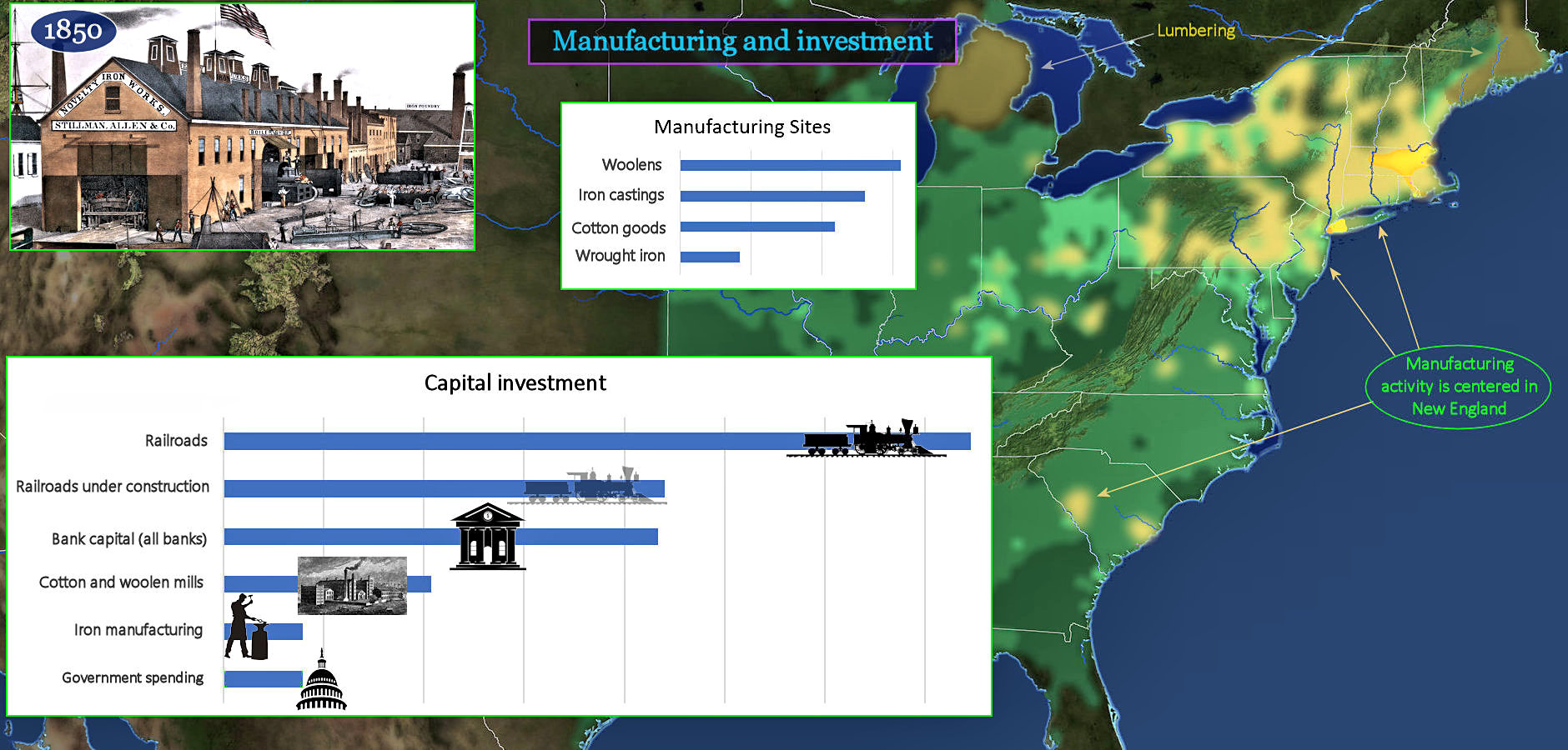 Manufacturing and Investment, 1850 map
